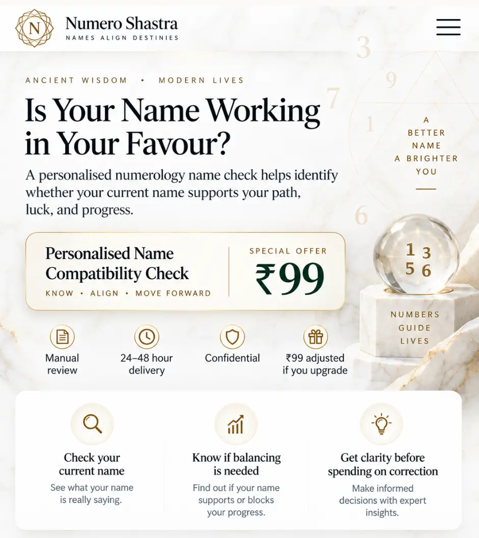 Numero Shastra personalised Name Compatibility Check for ₹99, manual review with 24–48 hour delivery