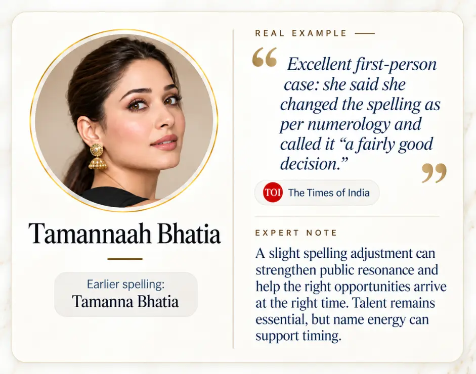 Tamannaah Bhatia public name spelling example